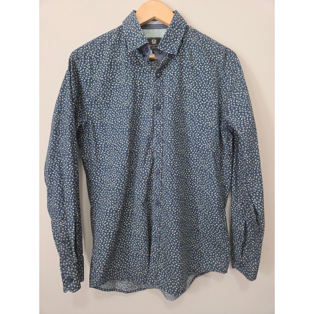 Steel & Jelly London Mens Navy Blue Floral Cotton Button Down Shirt Size M